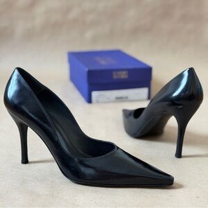 Stuart Weitzman Lady Black Kid Leather Heels 12 M